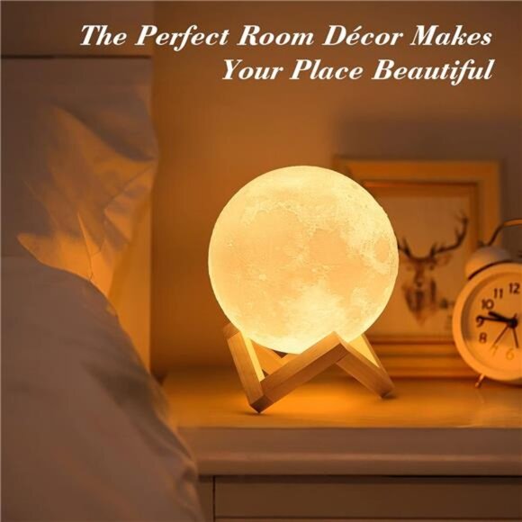 3D Moon Lamp with 4.7 Inch Wooden Base - Gift for Lover, Mothers Day - Picture 5 of 7